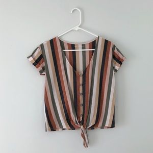 Stripes buttoned knot tied blouse